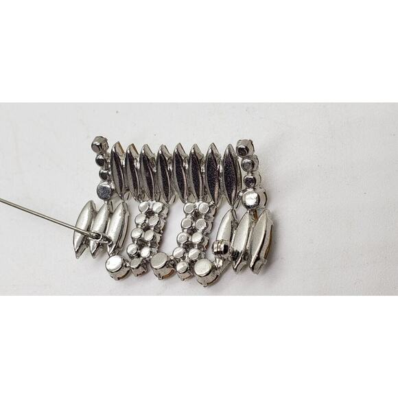 Vintage Rhinestone Brooch Shoulder Pin Clear & Topaz Silver Toned Abstract - Picture 11 of 15